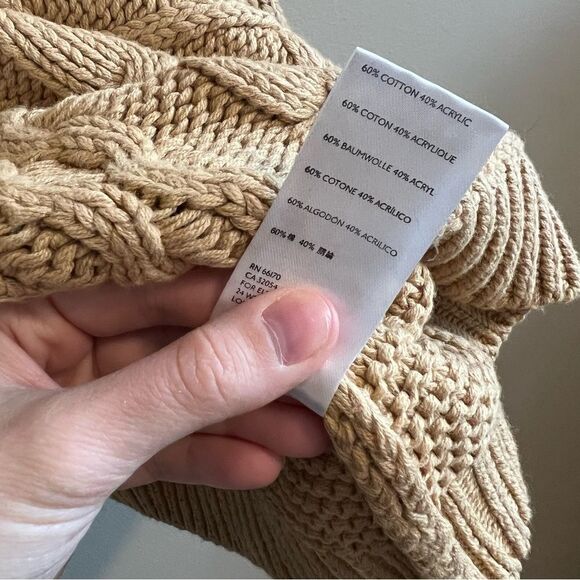 Free People Women’s Dream Cable Knit Tan Sweater Oversized Small - Picture 8 of 12